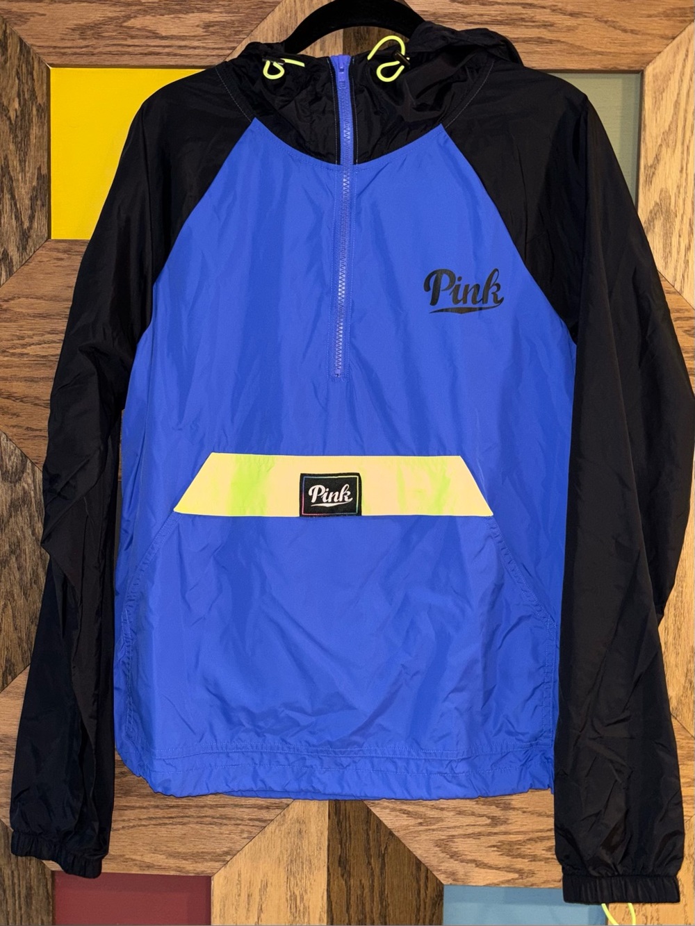 Victoria's Secret PINK Windbreaker Campus Packable Anorak Blue Colorblock XS